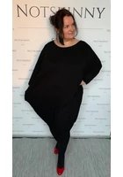Kép 3/5 - fekete taffi női extra nagy klasszik ruha, molett, xxl, plussize, lefelé szűkül, kerek nyak