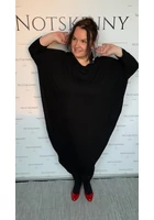 Kép 1/5 - fekete taffi női extra nagy klasszik ruha, molett, xxl, plussize, lefelé szűkül, kerek nyak