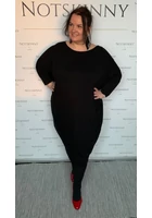 Kép 2/5 - fekete taffi női extra nagy klasszik ruha, molett, xxl, plussize, lefelé szűkül, kerek nyak