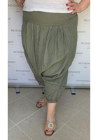 Kép 3/5 - nagy méretű női buggyos zöld len nadrág zsebekkel behúzásokkal huncut varrásokkal 