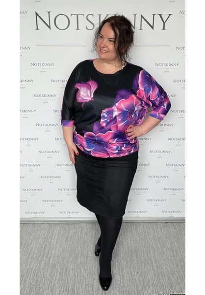 marone női felső, lila,  pillangós, virágos, denevérujjak, pocaktakaró, xxl, molett