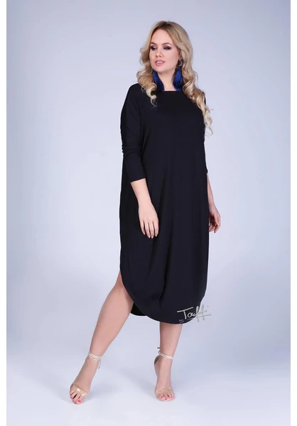 taffi női hosszú fekete buborék ruha klasszikus, kerek nyak, bújtatott zseb, alul gömbölyítve