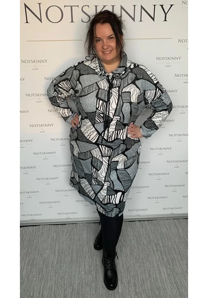 marquerite by mako női molett ruha szürke szín kámzsás nyak, pihe-puha, plüss, 