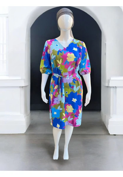 női ruha, színes virágokkal, a-vonalú, molett, xxl