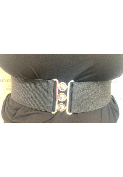 csillogós, teljesen gumis női öv, fekete, ezüst csat, francia, xxl, molett, plussize