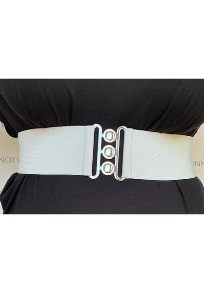 női teljesen gumis öv, fehér, ezüst csat, molett, xxl