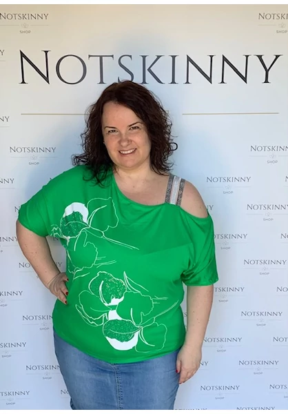 darkwin vállvillantós zöld felső strasszokkal rugalmas anyagból virág mintával