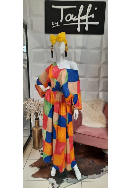 taffi női könnyed maxi ruha, színes retro minta, gumis, kényelmes, mutatós, molett, xxl