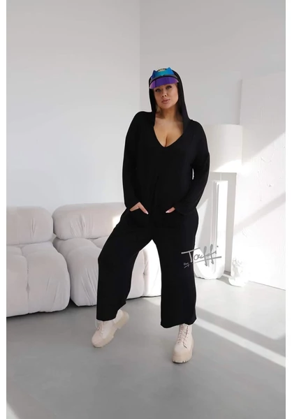 taffi női kék overél, kapucni, kenguruzseb, molett, xxl