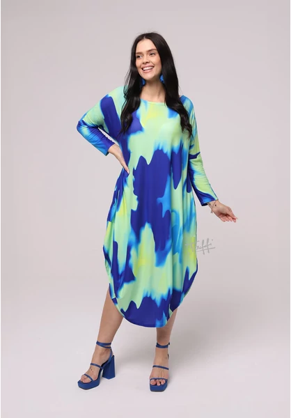 Taffi női hosszú buborék ruha, molett, xxl, kék, zöld elfolyós