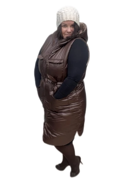 női hosszú mellény, csoki, barna, kapucnis, zsebes, molett, xxl