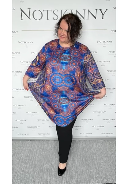 marone, női tunika, kék mandala, A-vonalú,  lezser szabás, molett, plussize