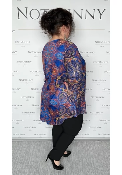 marone, női tunika, kék mandala, A-vonalú,  lezser szabás, molett, plussize