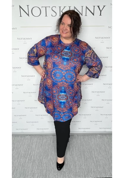 marone, női tunika, kék mandala, A-vonalú,  lezser szabás, molett, plussize