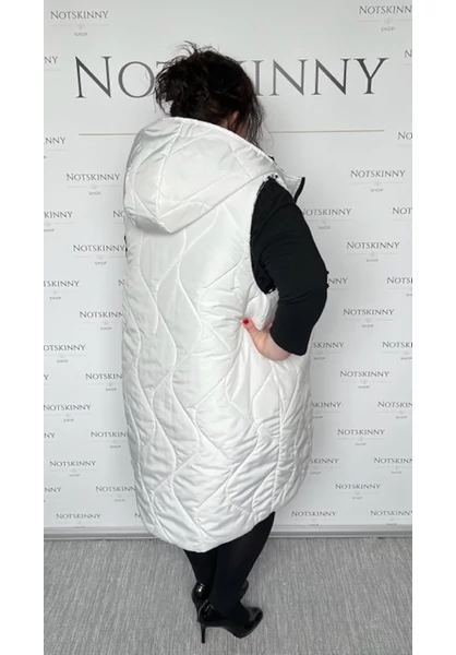 kifordítható, női mellény, kapucnival nagy méretben, fehér, és fekete mintás, molett, plussize, xxl, zsebekkel