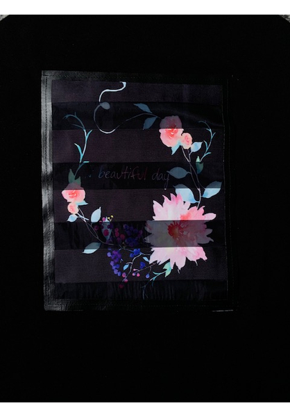 taffi női mintás felső, fekete, virágok, selymecsík, molett, xxl