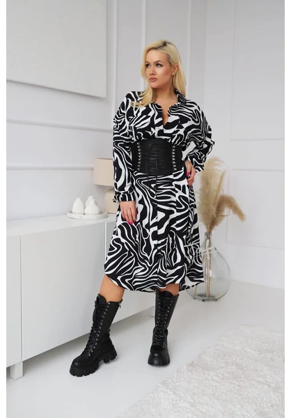 taffi női ingruha, zebra, két zseb, gallér, molett, xxl