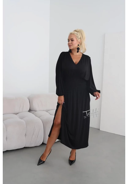 taffi női gumis derekú ruha, fekete buggyos ujjak, molett, xxl, 