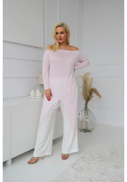 taffi női vagány tunika pink, oldalt hosszabb, karmen nyak