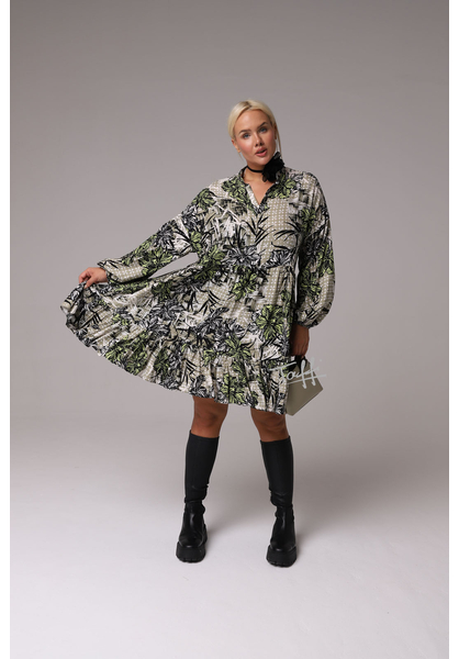 taffi női rövid bő ruha, fagyiruha, molett, xxl, zöld levelek