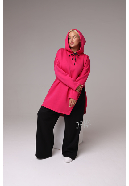 taffi női meleg kapucnis pulóver, pink, asszimetrikus, molett, xxl