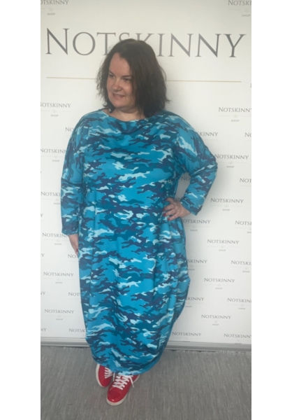 taffi női hosszú buborék ruha, kék terepminta, molett, xxl