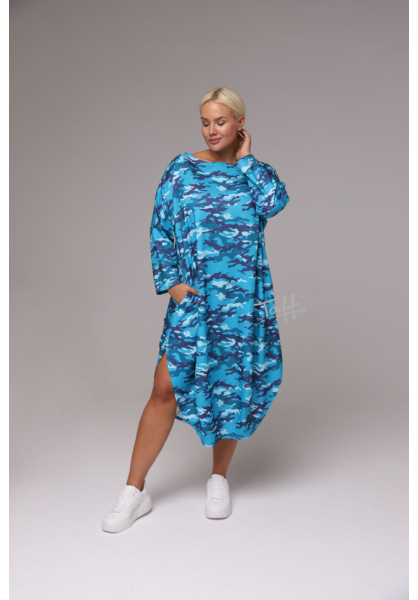 taffi női hosszú buborék ruha, kék terepminta, molett, xxl