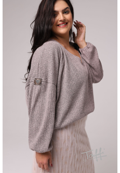 taffi női pulover, bézs, bordázott, molett, xxl