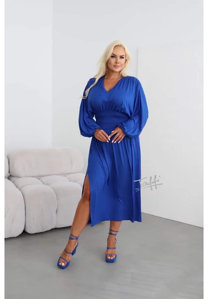 taffi női gumis derekú ruha, királykék, buggyos ujjak, molett, xxl, 
