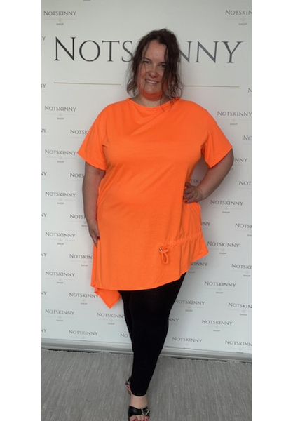 taffi női vagány tunika aszimmetrikus, neon narancs, kerek nyak, állítható szélesség