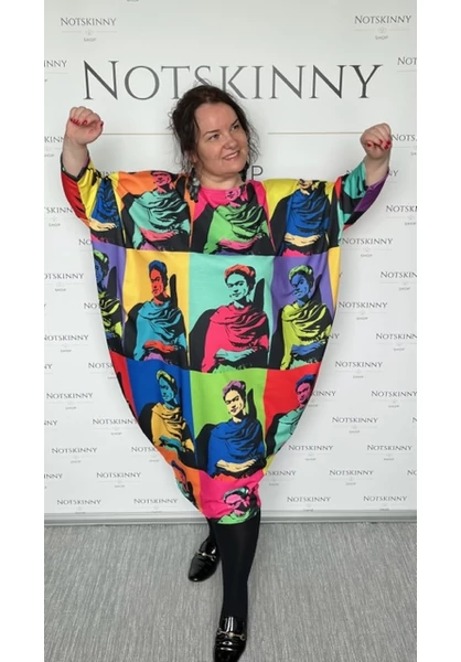 taffi extra nagy női ruha, színes, női arc, Frida Kahlo, lefelé szűkül, lezser, molett, xxl
