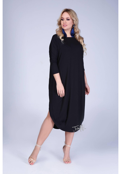 taffi női hosszú fekete buborék ruha klasszikus, kerek nyak, bújtatott zseb, alul gömbölyítve