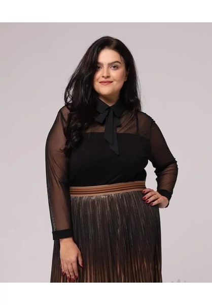 taffi női necc felső, molett, xxl, gallér, masni