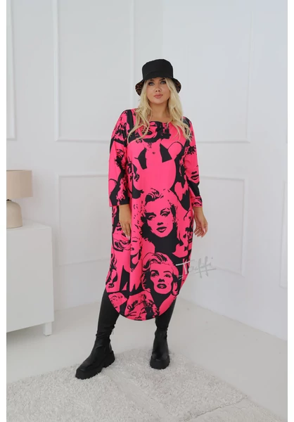 taffi női hosszú buborék ruha, pink monroe, zsebek, vastagabb, molett, xxl