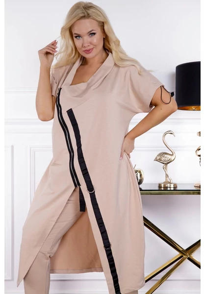 vagány, női szabadidő szett, hosszabb felső, rövid ujjak, 2xl, bézs