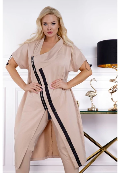 vagány, női szabadidő szett, hosszabb felső, rövid ujjak, 2xl, bézs