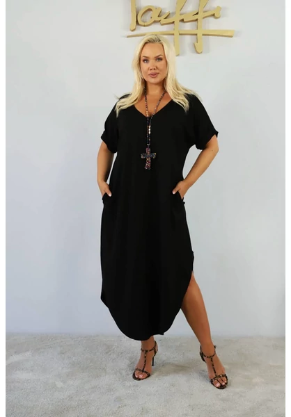 taffi női v-nyakú buborék ruha, fekete, v-nyak, molett, xxl