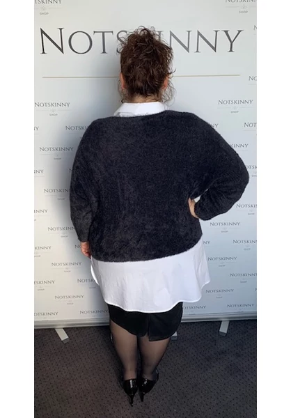 marguerite by mako női pihepuha pulóver, fekete, denevérujjú, rugalmas, molett, plus size xxl