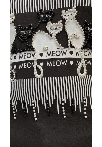 fekete-fehér női hosszú ujjú felső cicákkal gyöngy kirakással