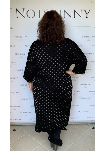női fekete darkwin ruha átlós ezüst pöttyökkel finomkötött L, XL, 2XL
