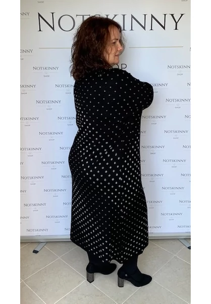női fekete darkwin ruha átlós ezüst pöttyökkel finomkötött L, XL, 2XL