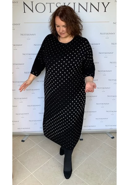 női fekete darkwin ruha átlós ezüst pöttyökkel finomkötött L, XL, 2XL