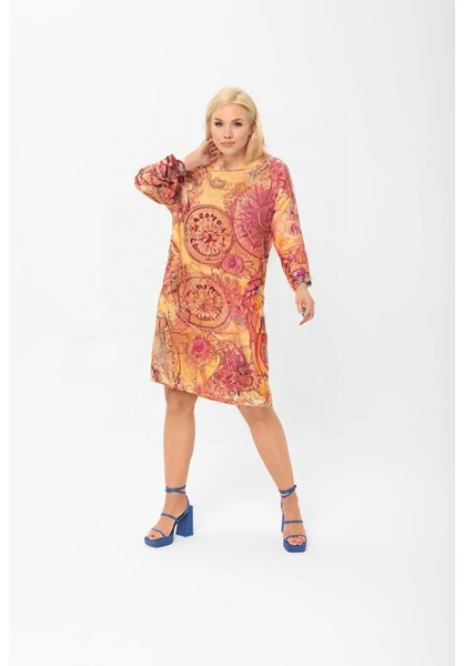 taffi női rövid buborék ruha, sárga mandala, molett,xxl