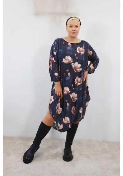 taffi női buborék ruha, kék, bézs virág, molett, xxl