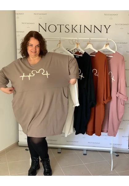 bézs női ruha tunika mickey egér szívhang bézs zsebekkel bő kényelmes l xl 2xl 3xl 4xl 5xl