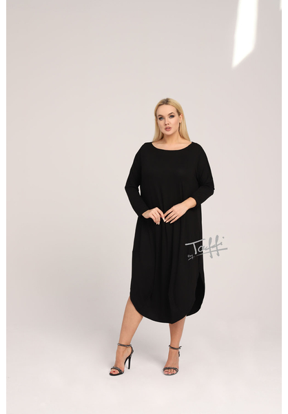 taffi női hosszú fekete buborék ruha klasszikus, kerek nyak, bújtatott zseb, alul gömbölyítve