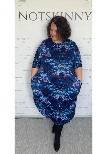 noi nagy méretű buborék ruha csodáklatos kék színnel, zsebekkel, xxl, molett, plussize