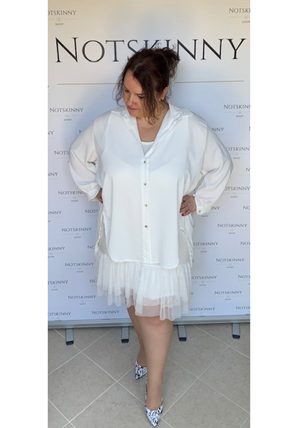 extra nagy méretű női ing blúz ruha tunika fehér gombokkal, elől rövidebb, kerekített oldalt, xl, 5xl molett, plus size