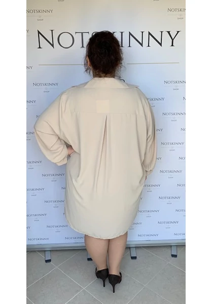 extra nagy méretű női ing blúz ruha tunika bézs gombokkal, elől rövidebb, kerekített oldalt, xl, 5xl molett, plus size