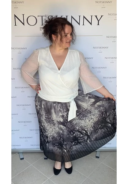 rakott női szoknya molett plus size pliszírozott fás, erdő mintával